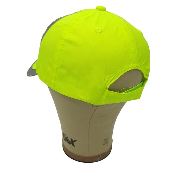 Auto Alley Neon Green Yellow Gray Trim Strapback Cap Trucker Reflective Hat - Picture 13 of 14